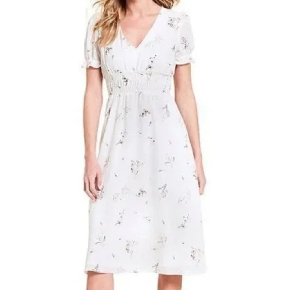 Gianni Bini Midi Floral Ruffle Puffy Sleeve Dress in Size Large